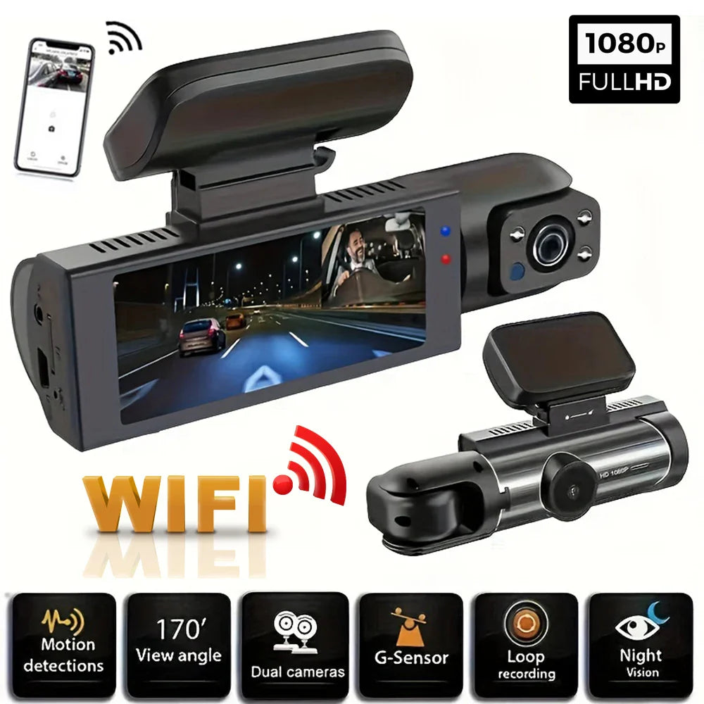 NNEOBA 1080P WiFi Dual Dash Cam Front Interior Car Camera Black-1