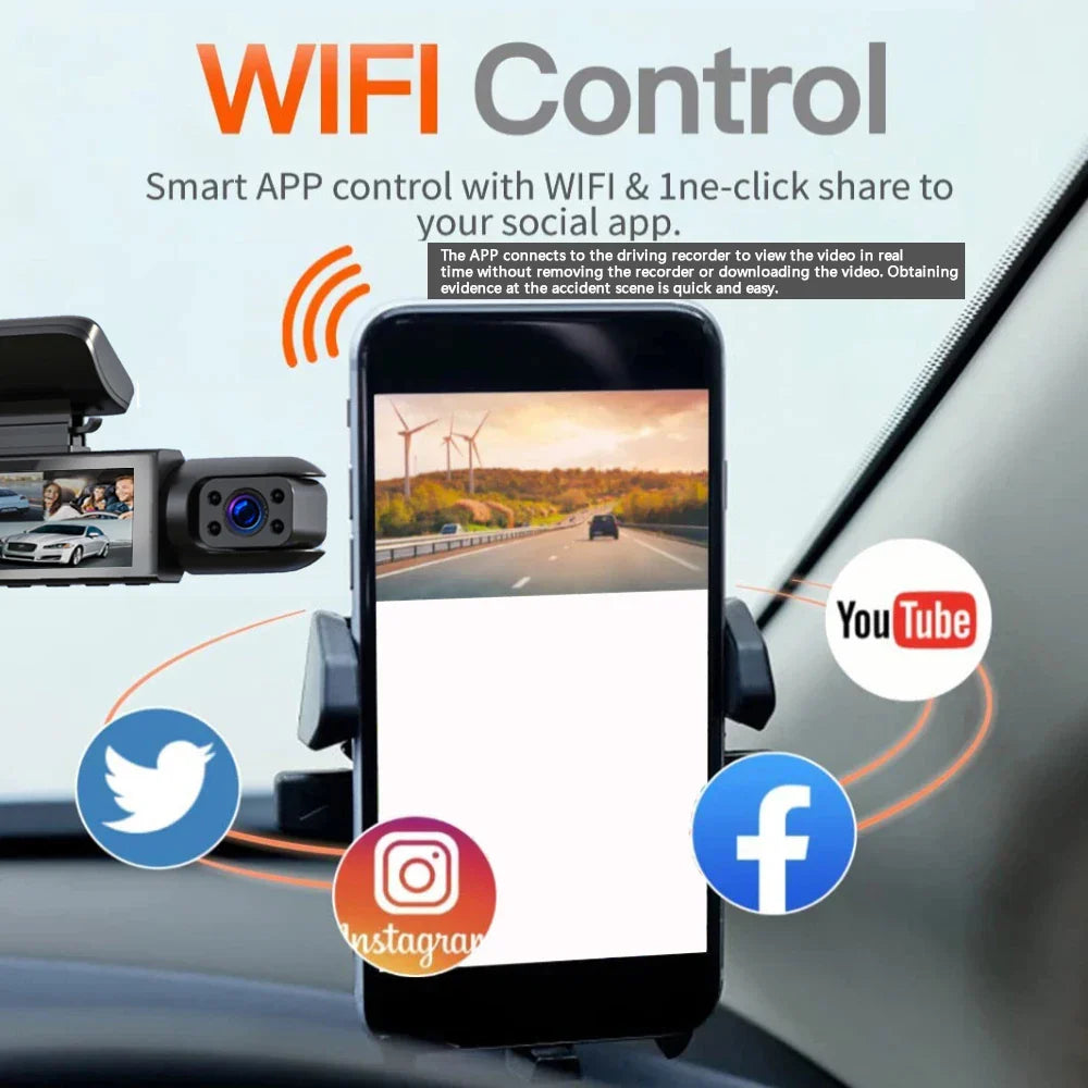 NNEOBA 1080P WiFi Dual Dash Cam Front Interior Car Camera Black-2