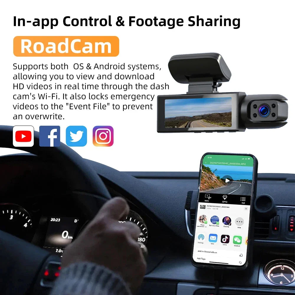 NNEOBA 1080P WiFi Dual Dash Cam Front Interior Car Camera Black-3