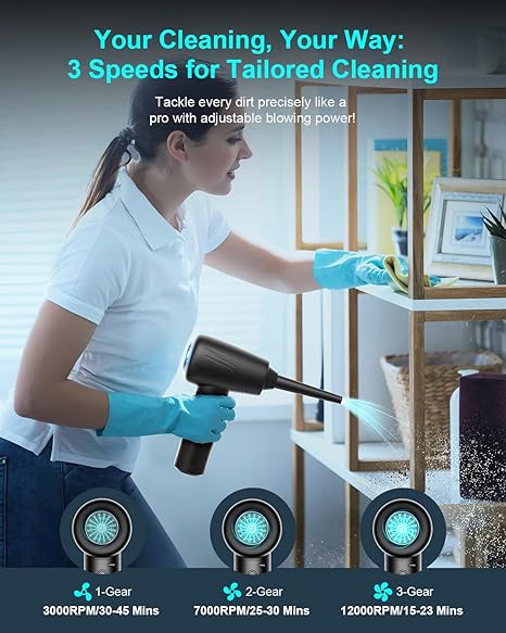 NNEDSZ Electric Air Duster for Cleaning Computers, Keyboards, Car Interiors - Wireless and Portable Blower-2